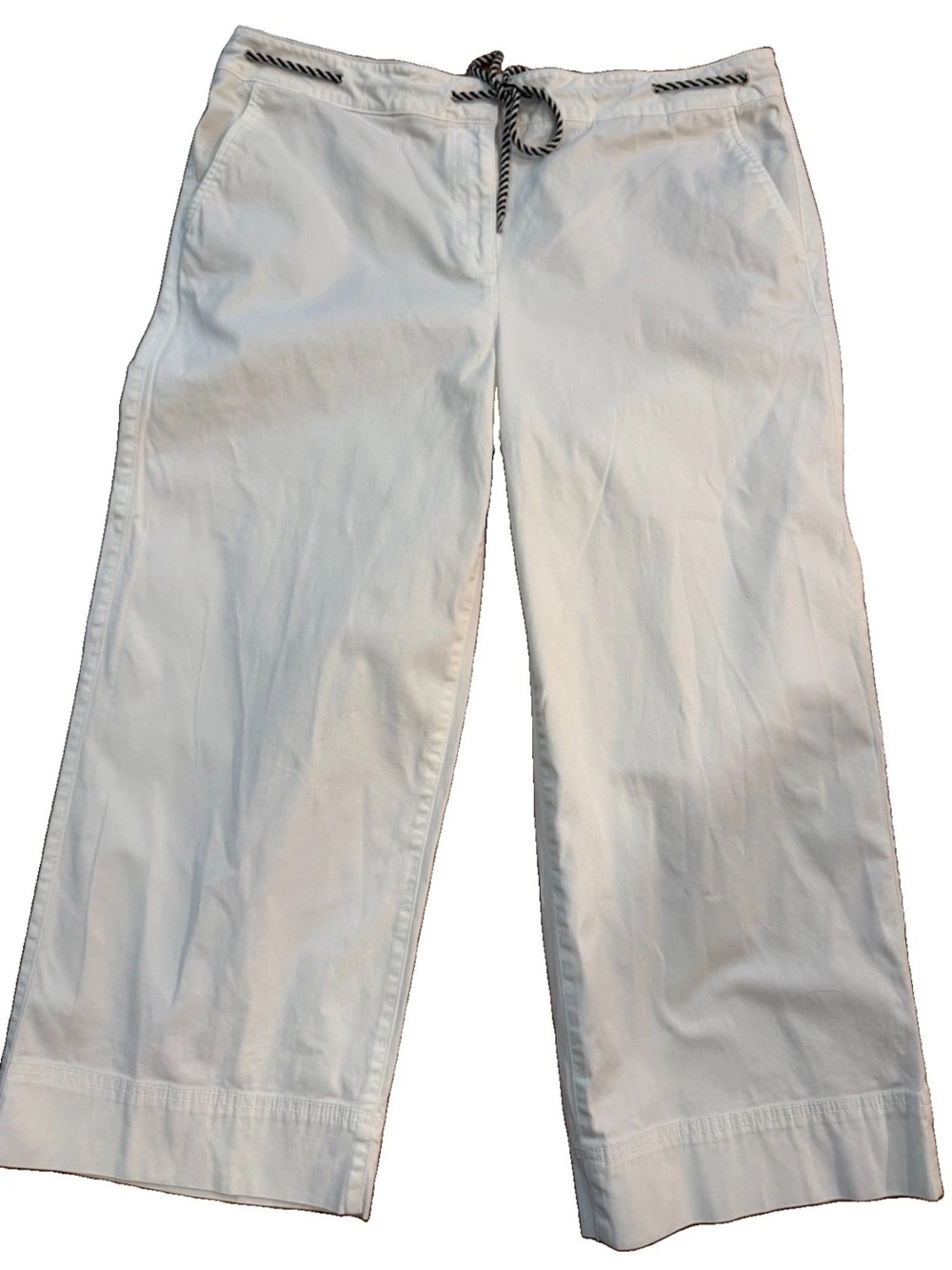 Talbots wide crop ladies size 14 high rise white cotton stretch pants EUC